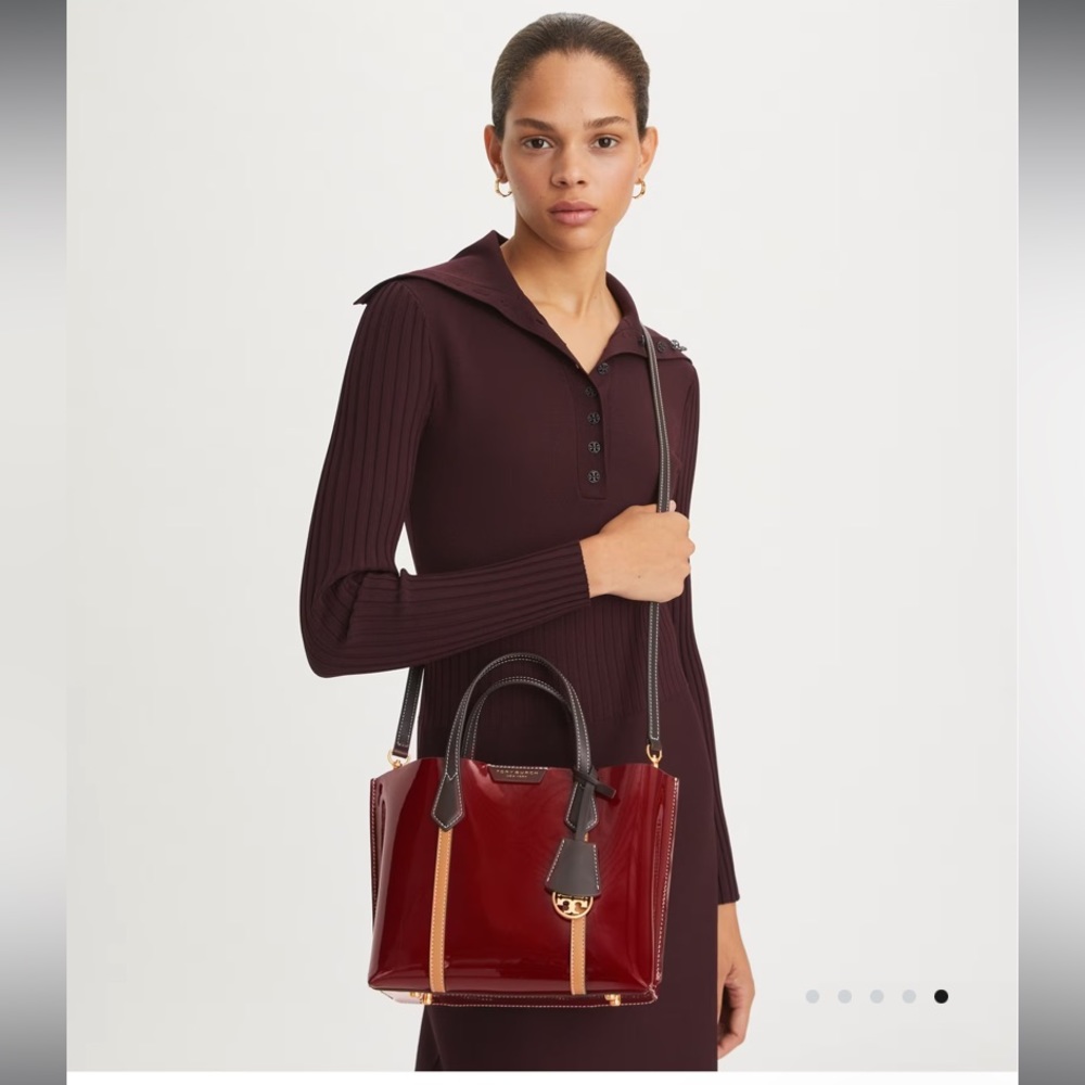 Sale NWT Tory Burch Small Perry Patent Triple Compartment Tote $448 - Picture 3 of 5